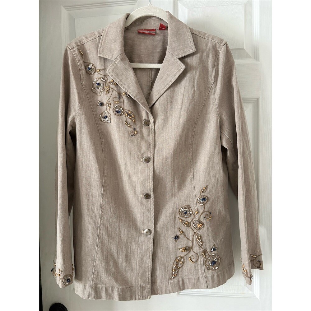 Nordstrom embroidery jacket with beads Women’s  Sz Large‎ beautiful